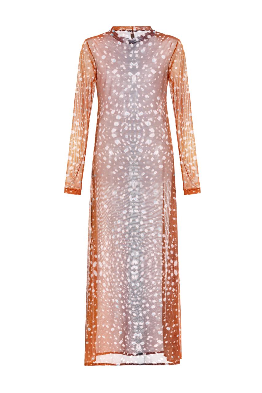 DRESS MANGA LARGA TERRACOTA